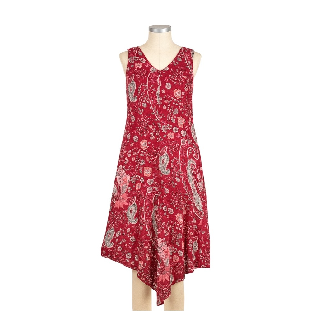 American‎ Ange Dress Womens 10 Red Pink Paisley Asymmetric Midi 90s Y2K Vintage